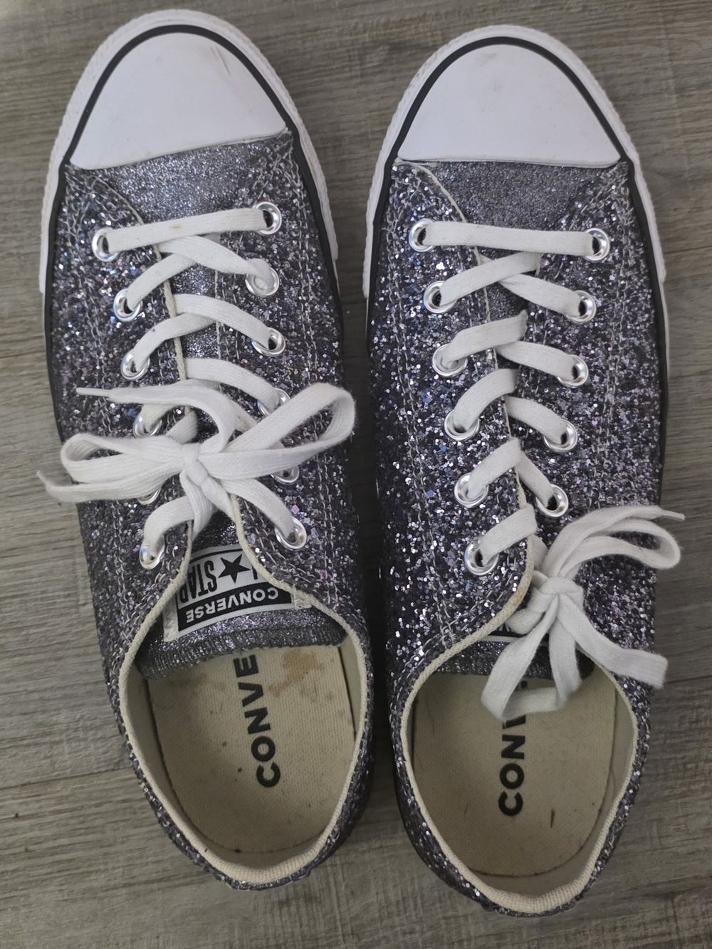 Converse Women’s Sparkle Low-Top Sneakers in Silver Glitter